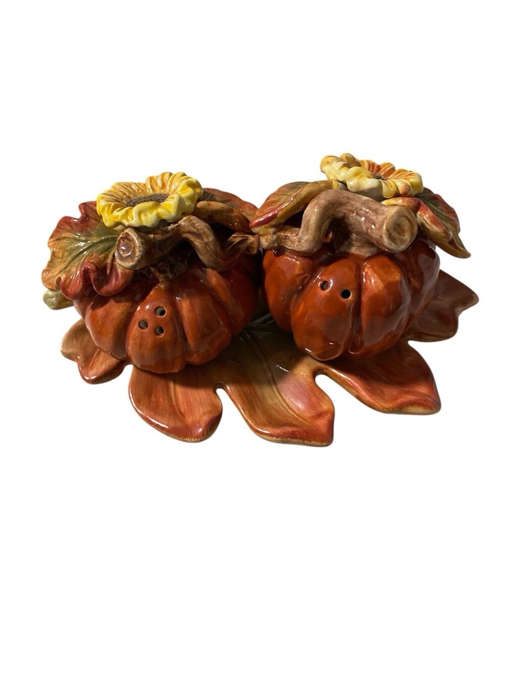 Pumpkin with Sunflowers Salt and Pepper Shaker Set Tall and Short Cracker Barrel
